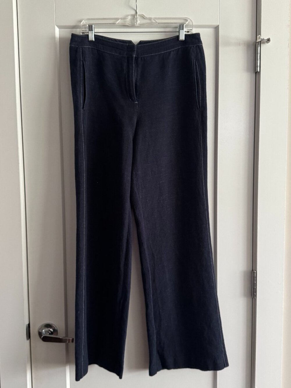 BCBGMaxAzria Cotton Linen Blend Indigo Wide Leg Trousers Size Medium